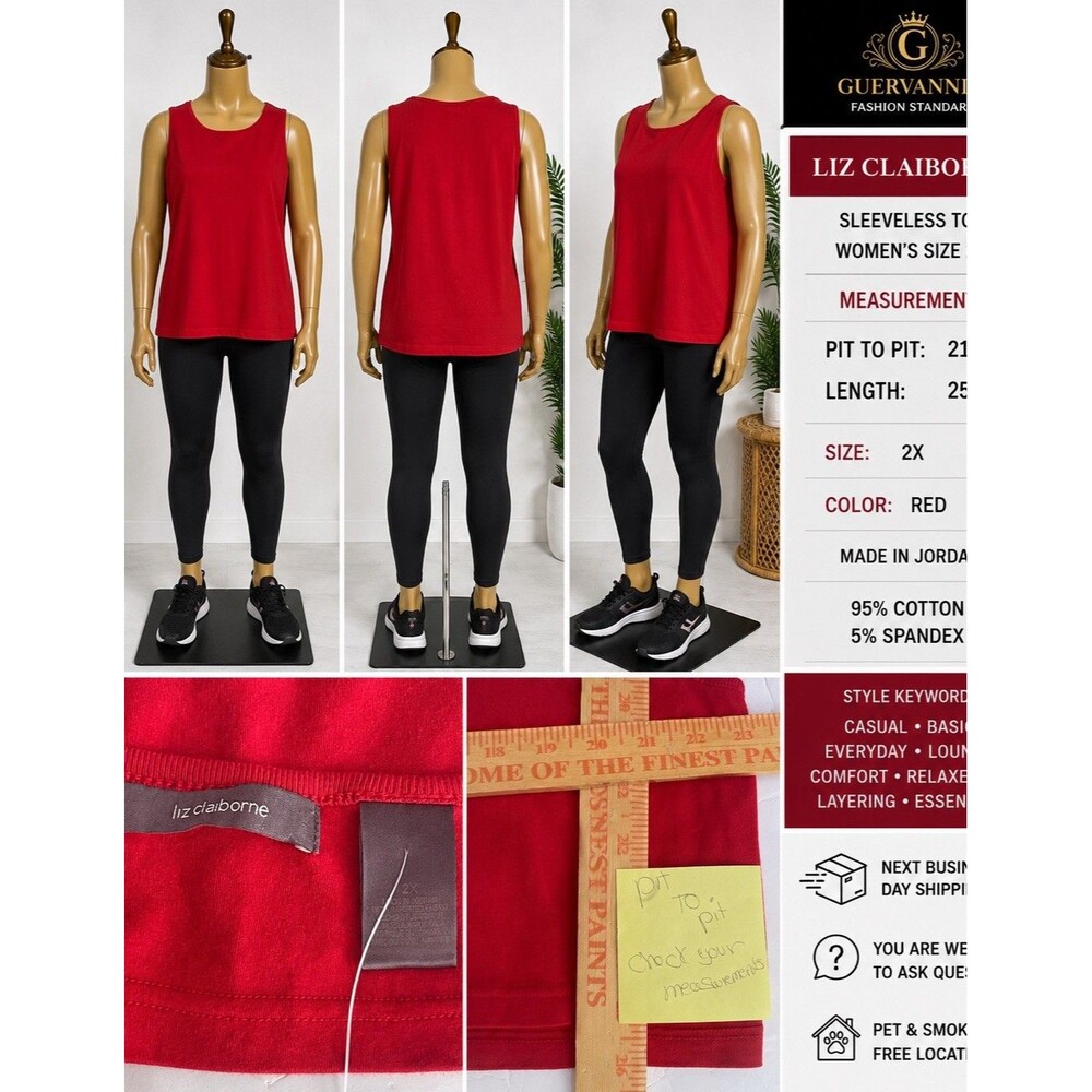 Liz Claiborne Women's Red Sleeveless  2X Plus Casual Stretch Tank Shirt